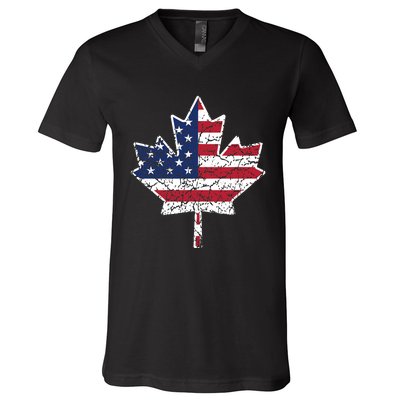 Canadian American Flag - Canada and US Flag Gift V-Neck T-Shirt