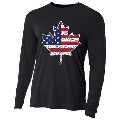 Canadian American Flag - Canada and US Flag Gift Cooling Performance Long Sleeve Crew