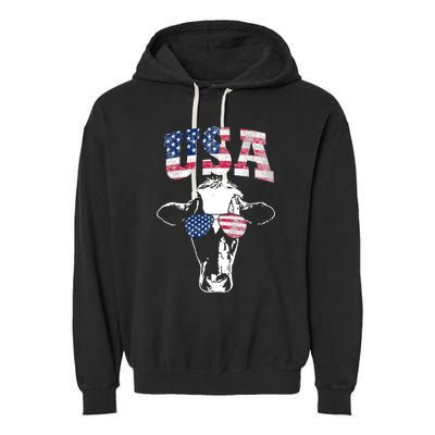 Cow American Flag Cool Funny 4th Of July Usa America Gift Garment-Dyed Fleece Hoodie