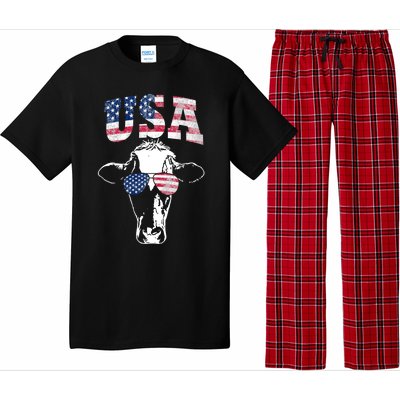 Cow American Flag Cool Funny 4th Of July Usa America Gift Pajama Set