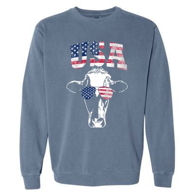 Cow American Flag Cool Funny 4th Of July Usa America Gift Garment-Dyed Sweatshirt