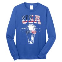 Cow American Flag Cool Funny 4th Of July Usa America Gift Long Sleeve Shirt