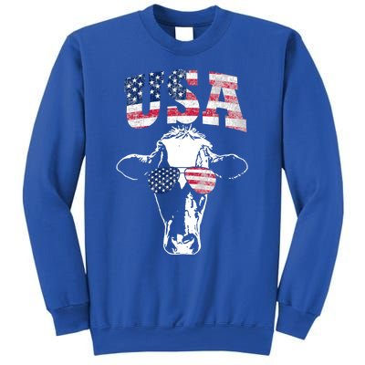 Cow American Flag Cool Funny 4th Of July Usa America Gift Sweatshirt