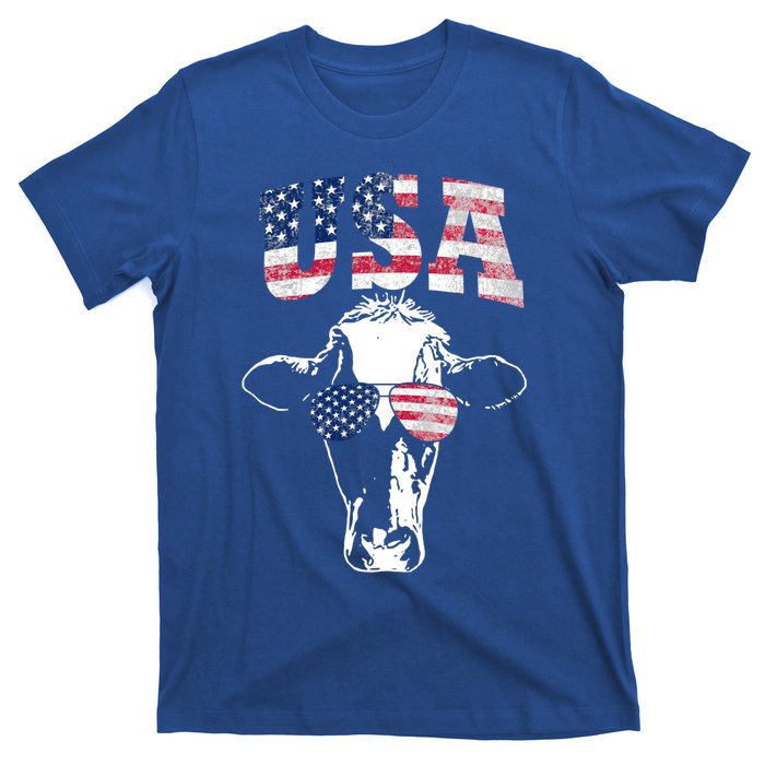 Cow American Flag Cool Funny 4th Of July Usa America Gift T-Shirt