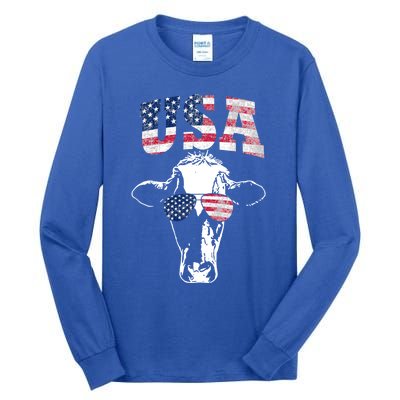 Cow American Flag Cool Funny 4th Of July Usa America Gift Tall Long Sleeve T-Shirt