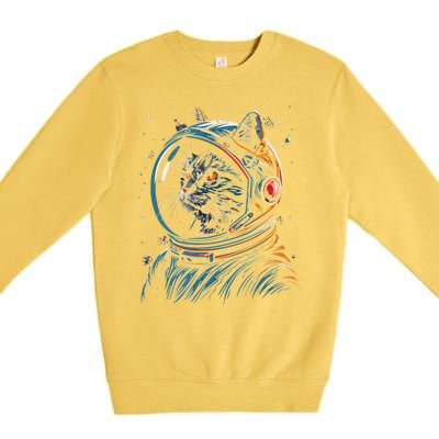 Cat Astronaut Funny Animal Design Premium Crewneck Sweatshirt