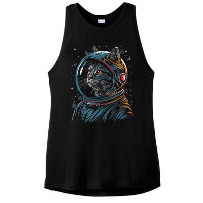 Cat Astronaut Funny Animal Design Ladies PosiCharge Tri-Blend Wicking Tank