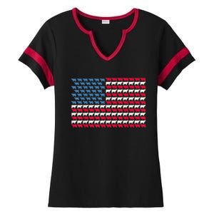 Cow American Flag Heifer Us 4th Of July Farm Cattle Usa Gift Ladies Halftime Notch Neck Tee