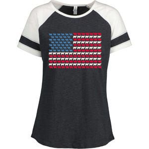 Cow American Flag Heifer Us 4th Of July Farm Cattle Usa Gift Enza Ladies Jersey Colorblock Tee