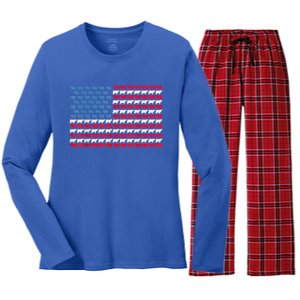 Cow American Flag Heifer Us 4th Of July Farm Cattle Usa Gift Women's Long Sleeve Flannel Pajama Set 