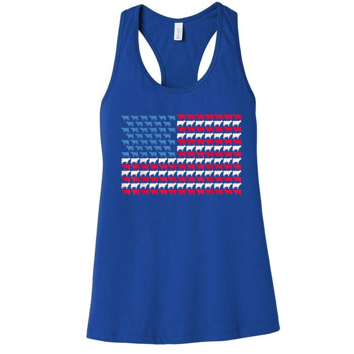 Cow American Flag Heifer Us 4th Of July Farm Cattle Usa Gift Women's Racerback Tank