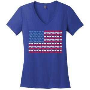 Cow American Flag Heifer Us 4th Of July Farm Cattle Usa Gift Women's V-Neck T-Shirt