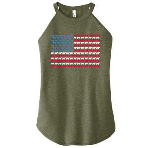 Cow American Flag Heifer Us 4th Of July Farm Cattle Usa Gift Women's Perfect Tri Rocker Tank