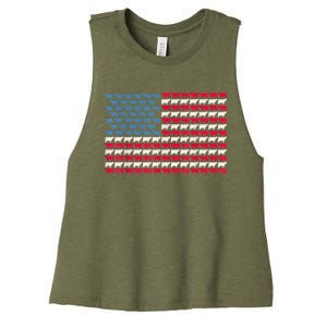 Cow American Flag Heifer Us 4th Of July Farm Cattle Usa Gift Women's Racerback Cropped Tank