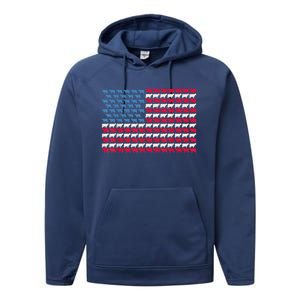 Cow American Flag Heifer Us 4th Of July Farm Cattle Usa Gift Performance Fleece Hoodie