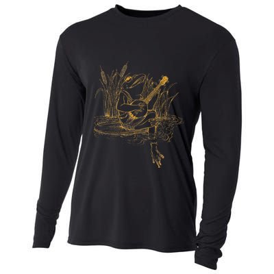 Cottagecore Aesthetic Frog Playing Banjo Cute Cooling Performance Long Sleeve Crew