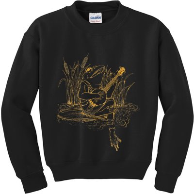 Cottagecore Aesthetic Frog Playing Banjo Cute Kids Sweatshirt