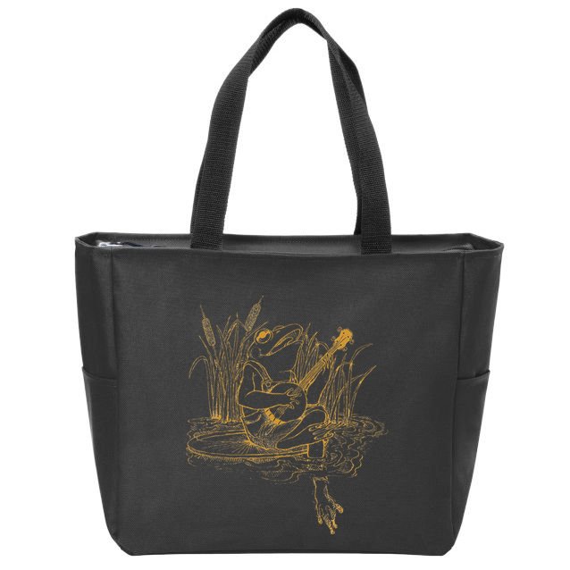 Cottagecore Aesthetic Frog Playing Banjo Cute Zip Tote Bag