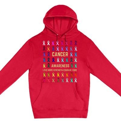 Cancer Awareness Fight Cancer In All Ribbon Color Supporter Premium Pullover Hoodie