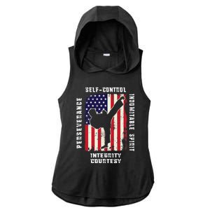 Cool American Flag Taekwondo Gift | Tae Kwon Do Martial Arts Ladies PosiCharge Tri-Blend Wicking Draft Hoodie Tank