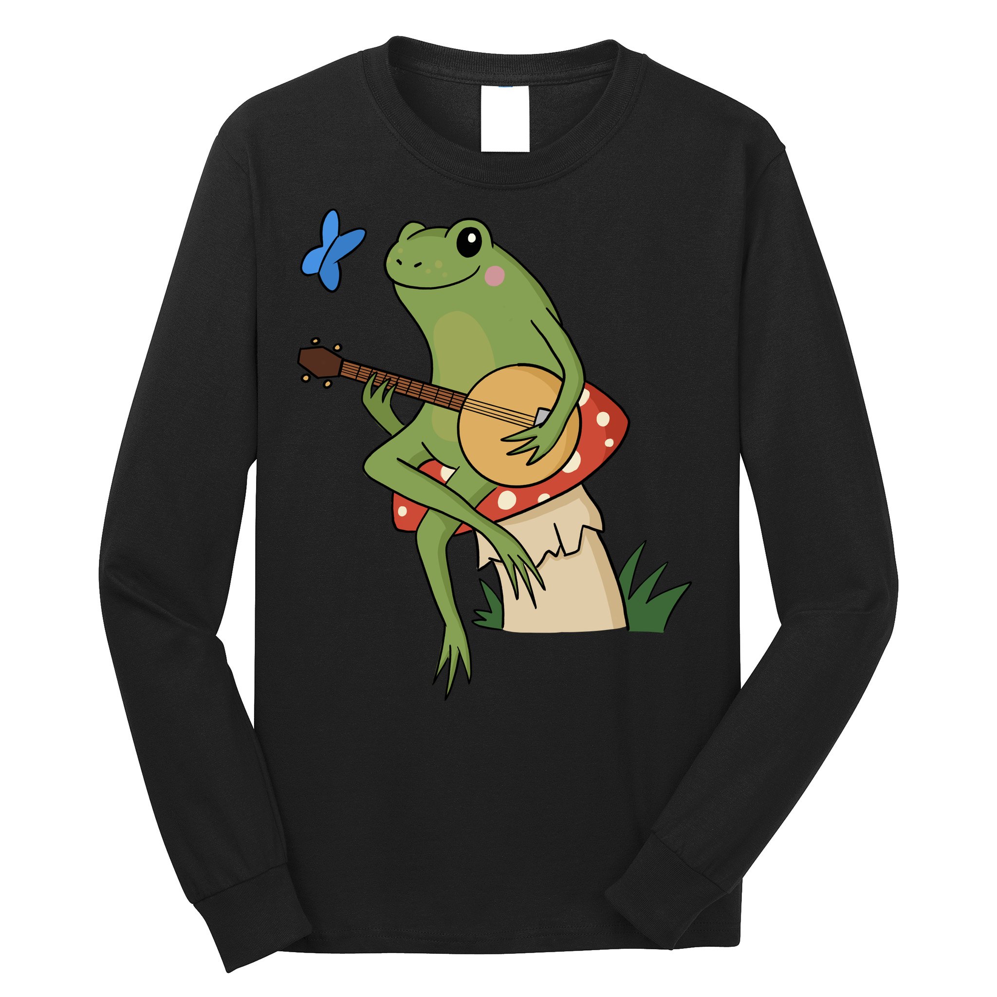 Cottagecore Aesthetic Frog Banjo Long Sleeve Shirt