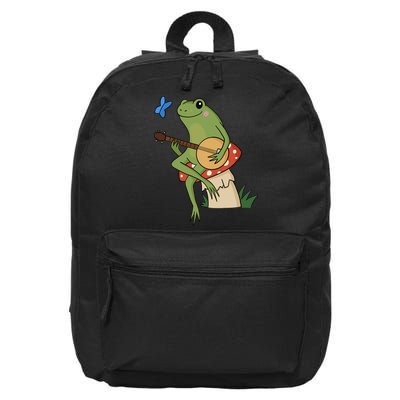 Cottagecore Aesthetic Frog Banjo 16 in Basic Backpack