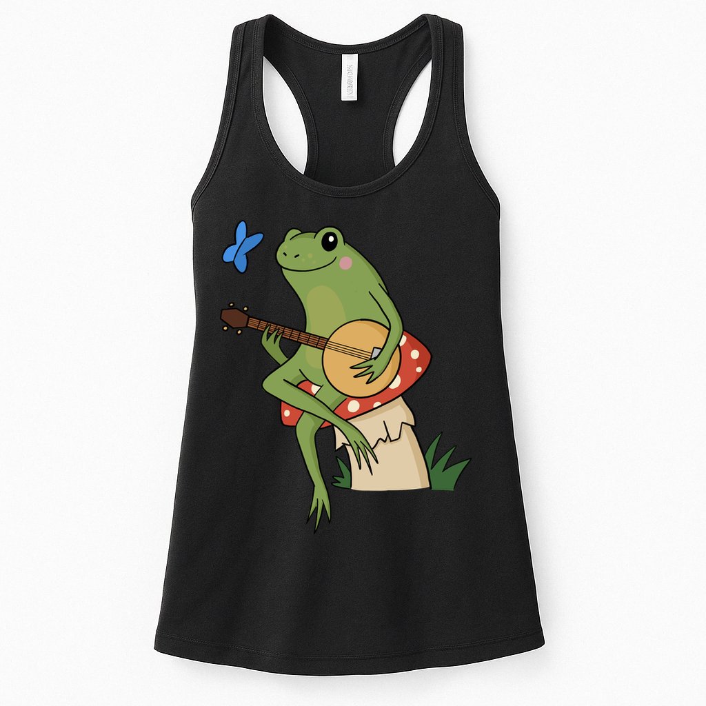Cottagecore Aesthetic Frog Banjo Womens Tank Top