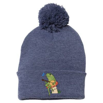 Cottagecore Aesthetic Frog Banjo Pom Pom 12in Knit Beanie