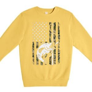 Camouflage American Flag Bass Fishing Gift Fisherman Premium Crewneck Sweatshirt