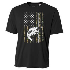 Camouflage American Flag Bass Fishing Gift Fisherman Cooling Performance Crew T-Shirt