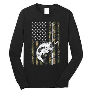 Camouflage American Flag Bass Fishing Gift Fisherman Long Sleeve Shirt