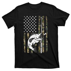 Camouflage American Flag Bass Fishing Gift Fisherman T-Shirt