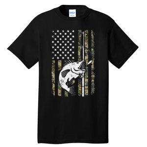 Camouflage American Flag Bass Fishing Gift Fisherman Tall T-Shirt