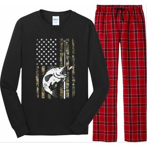 Camouflage American Flag Bass Fishing Gift Fisherman Long Sleeve Pajama Set