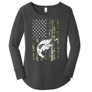 Camouflage American Flag Bass Fishing Gift Fisherman Women's Perfect Tri Tunic Long Sleeve Shirt