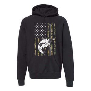 Camouflage American Flag Bass Fishing Gift Fisherman Premium Hoodie