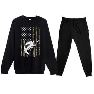 Camouflage American Flag Bass Fishing Gift Fisherman Premium Crewneck Sweatsuit Set