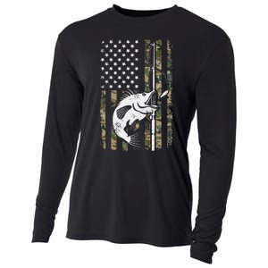 Camouflage American Flag Bass Fishing Gift Fisherman Cooling Performance Long Sleeve Crew