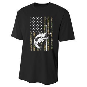 Camouflage American Flag Bass Fishing Gift Fisherman Performance Sprint T-Shirt