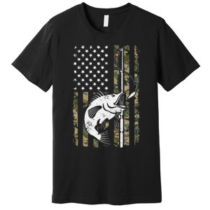 Camouflage American Flag Bass Fishing Gift Fisherman Premium T-Shirt