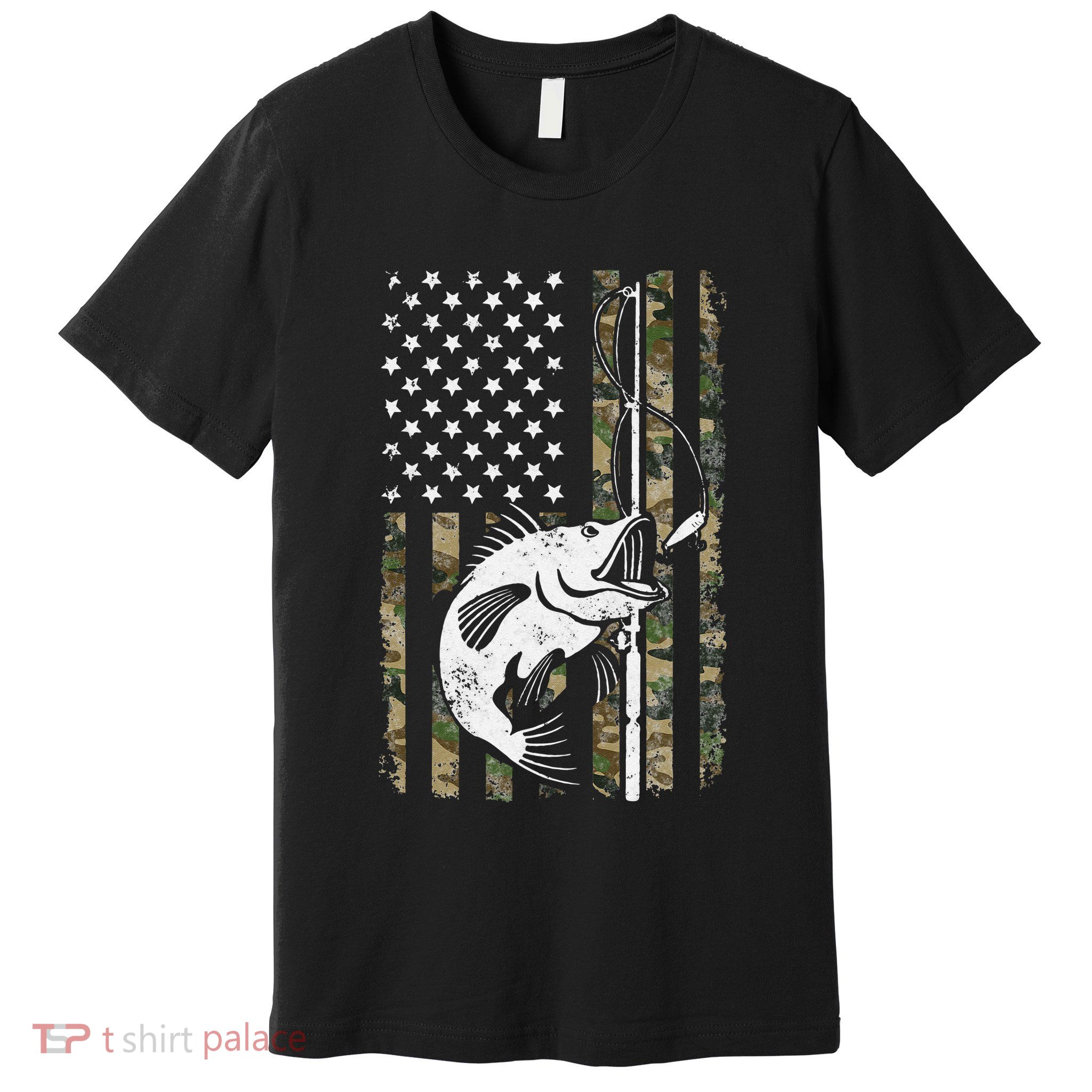 Camouflage American Flag Bass Fishing Gift Fisherman Premium T-Shirt