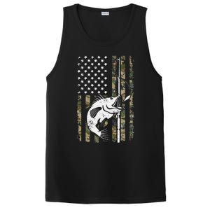 Camouflage American Flag Bass Fishing Gift Fisherman PosiCharge Competitor Tank