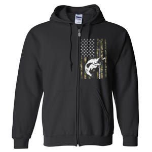 Camouflage American Flag Bass Fishing Gift Fisherman Full Zip Hoodie