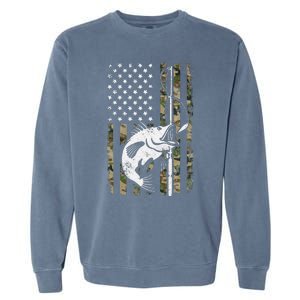 Camouflage American Flag Bass Fishing Gift Fisherman Garment-Dyed Sweatshirt