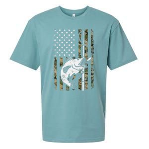 Camouflage American Flag Bass Fishing Gift Fisherman Sueded Cloud Jersey T-Shirt