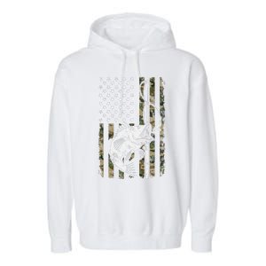 Camouflage American Flag Bass Fishing Gift Fisherman Garment-Dyed Fleece Hoodie