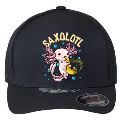 Cute And Funny Saxolotl Adorable Sax Playing Axolotl Animal Gift Flexfit Unipanel Trucker Cap