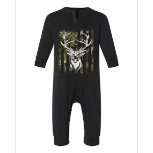 Camouflage American Flag Whitetail Buck Deer Hunting Hunter Gift Infant Fleece One Piece