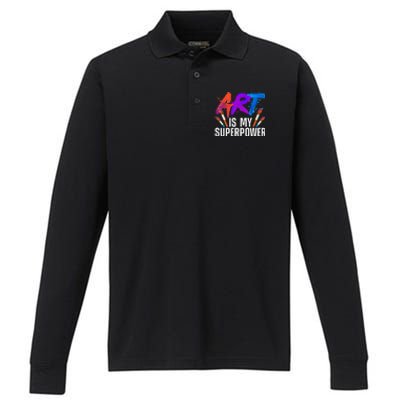 Cool Art For Men Women Art Teacher Artist Painter Superpower Performance Long Sleeve Polo