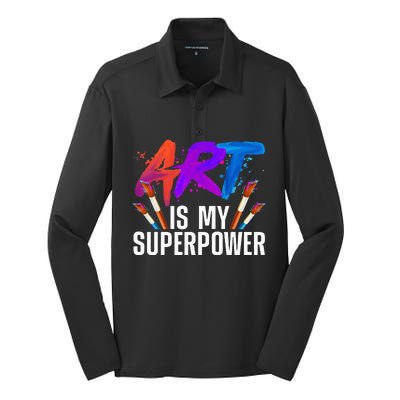 Cool Art For Men Women Art Teacher Artist Painter Superpower Silk Touch Performance Long Sleeve Polo